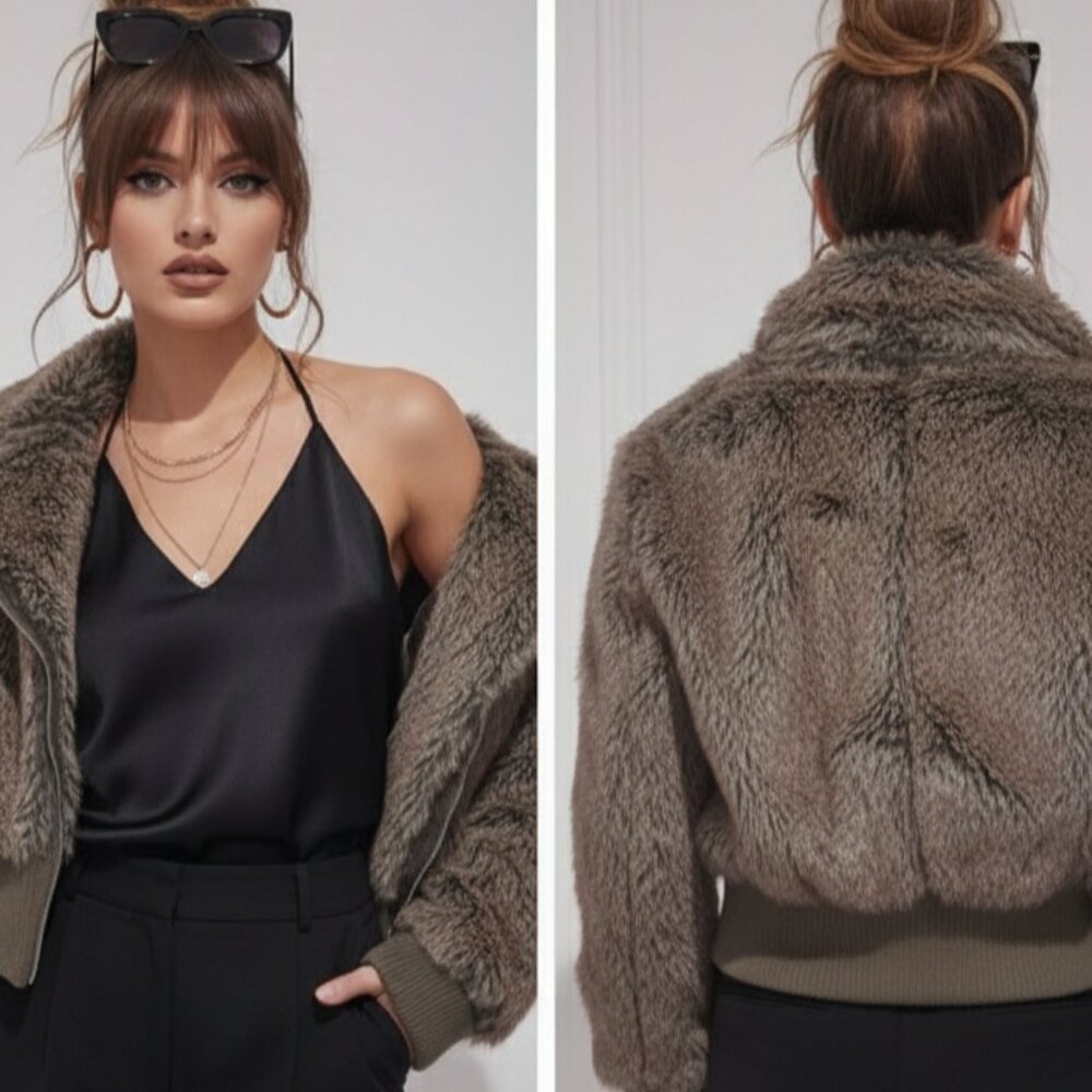Vintage Teddy Faux Fur Bomber Jacket